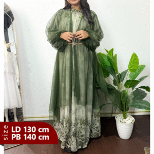 Gamis Ceruty Babydoll Mix Puring dan Tille Hijau