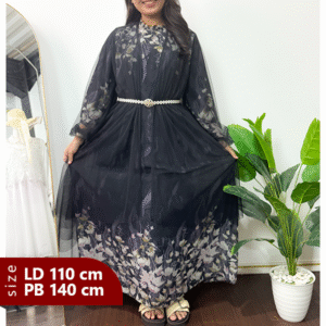 Gamis Ceruty Babydoll Mix Puring dan Tille Hitam