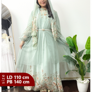 Gamis Ceruty babydoll mix puring dan tille sage